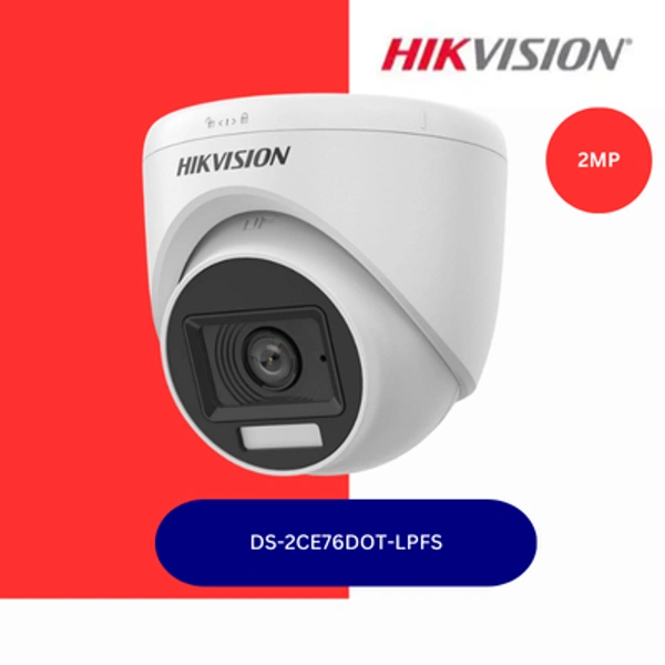HikVision 2MP Smart Hybrid Light Audio Fixed Turret Camera (DS-2CE76DOT-LPFS) - 2MP
