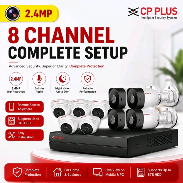 CP Plus 2.4MP 8 cahnnel Setup - 1TB Hard Disk