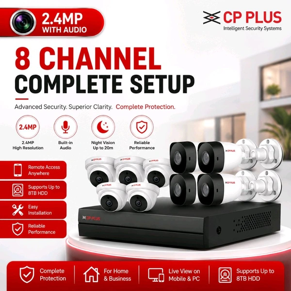 CP Plus Cp Plus 2.4MP 8 channel with audio Setup - 1TB Hard Disk