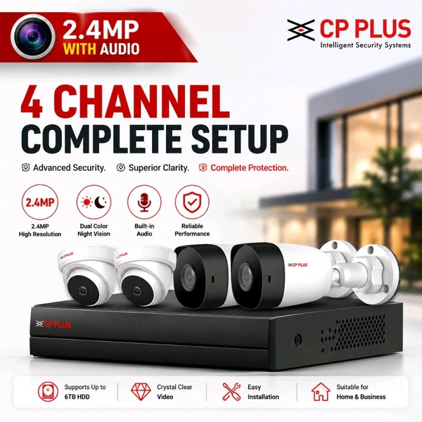 CP Plus Cp Plus 2.4MP 4 channel with audio Setup - 500GB Hard Disk