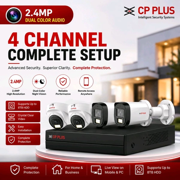 CP Plus Cp Plus 2.4MP 4 channel dual color with audio Setup - 500GB Hard Disk