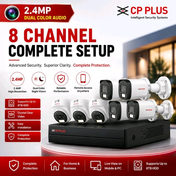 CP Plus Cp Plus 2.4MP 8 channel dual color with audio Setup - 1TB Hard Disk