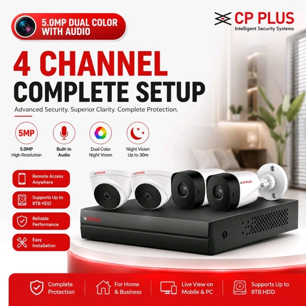 Cp Plus 5.0MP 4 channel dual color with audio Setup