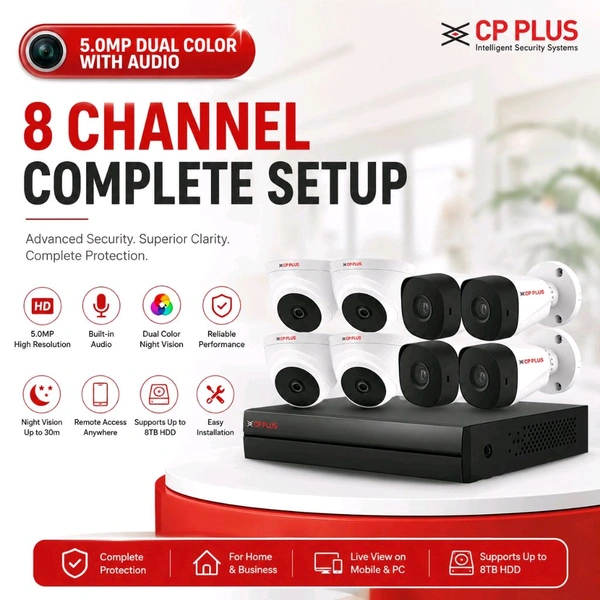 Cp Plus 5.0MP 8 channel dual color with audio Setup