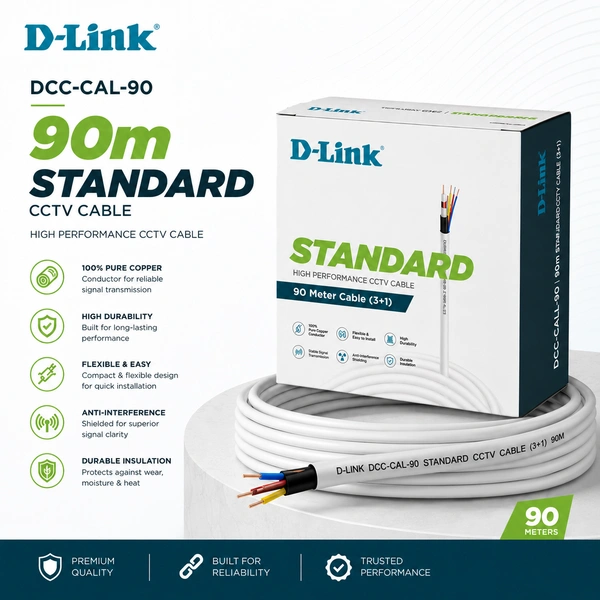 D-Link 90 Meter Standard CCTV Cable (3+1) | High Performance Copper Surveillance Cable