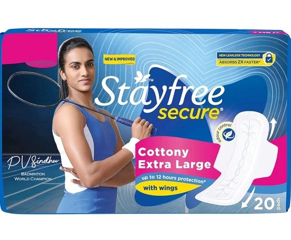Stayfree Secure XL Cottony Sanitary napkins with Wings (Pack of 20 Count) Goshop.in