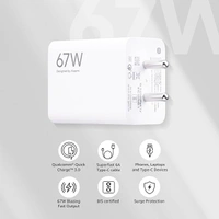 MI Mi Xiaomi Original 67W Fast Charger Combo/Rapid Charging with Qualcomm Quick Charge 3.0. Includes USB Type-C 6A Fast Charge Cable. Compatable with mobiles, laptops, and Power Banks - White, 67W