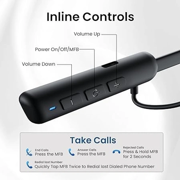 Portronics Harmonics Z10 in Ear Bluetooth Headphone with Mic, 35Hour Playtime,10mm Driver, Magnetic Earbuds, Voice Assistant, Bluetooth 5.3V, IPX4 Water/Sweat Resistance, Type C Fast Charging - Black