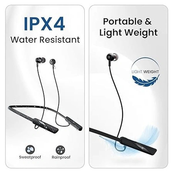 Portronics Harmonics Z10 in Ear Bluetooth Headphone with Mic, 35Hour Playtime,10mm Driver, Magnetic Earbuds, Voice Assistant, Bluetooth 5.3V, IPX4 Water/Sweat Resistance, Type C Fast Charging - Black