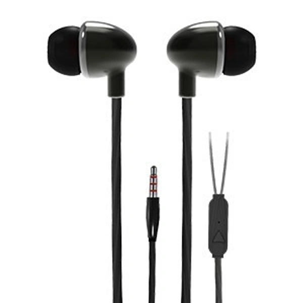 Mate Echo-5 Earphone, 10mm Driver Unit, 20Hz-20KHz Frequency, 16 Ohms Impendence, 1 M Cord Length, 50Hz-15KHz Mic Frequency, 3.5mm Jack, Durable Design, Tangle Free, Comfortable Fit, Powerful Bass - Black, 3.5MM