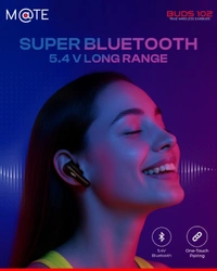 Mate Buds 102, Bluetooth 5.4v, 300mAh Battery, Touch Controls, One-Touch Pairing, IPX4, Water & Dust Resistance, Type C Charging Port, Environment Noise Cancellation. - Black, Airbuds