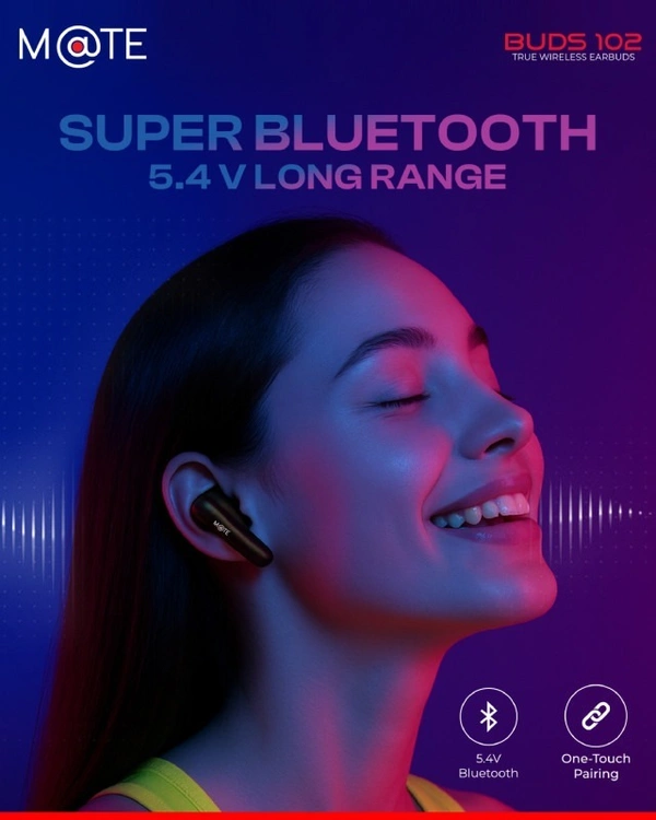 Mate Buds 102, Bluetooth 5.4v, 300mAh Battery, Touch Controls, One-Touch Pairing, IPX4, Water & Dust Resistance, Type C Charging Port, Environment Noise Cancellation. - Black, Airbuds
