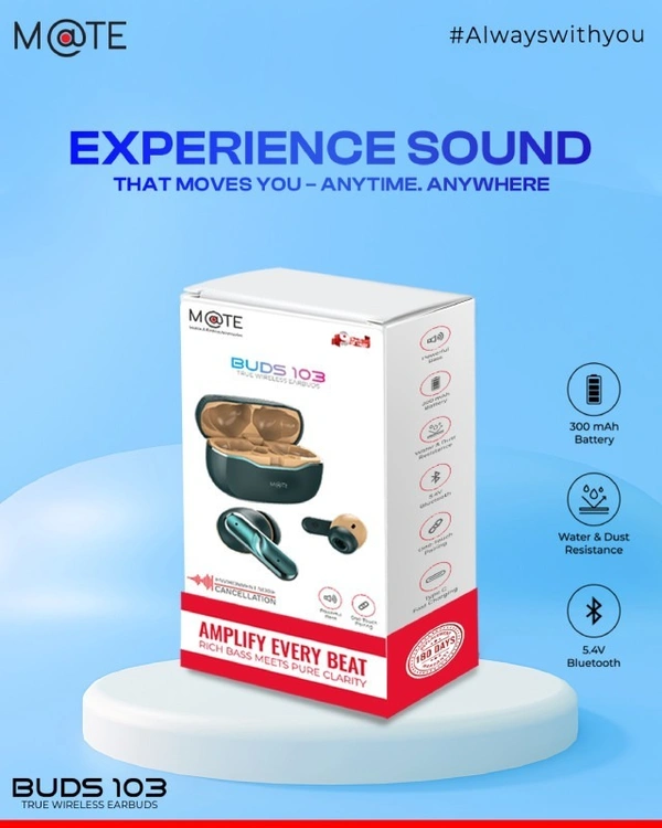 Mate Buds 103, Environment Noise Cancellation, 300mAh Battery, Bluetooth 5.4v, Water & Dust Resistance, Type C Charging Port, Play Time 50 Hours, One-Touch Pairing, IPX4, Touch Controls Earbuds. - Green, Airbuds