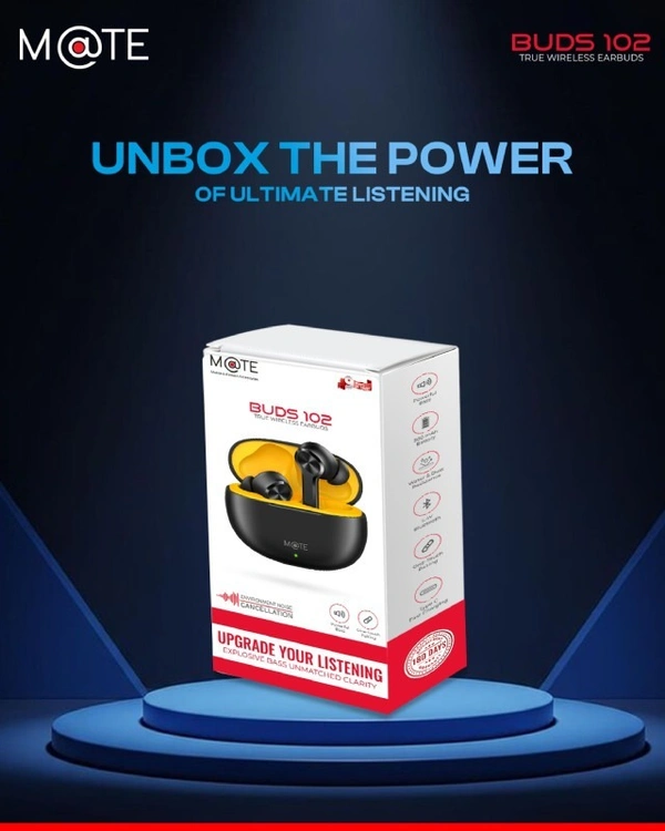 Mate Buds 102, Bluetooth 5.4v, 300mAh Battery, Touch Controls, One-Touch Pairing, IPX4, Water & Dust Resistance, Type C Charging Port, Environment Noise Cancellation. - Black, Airbuds