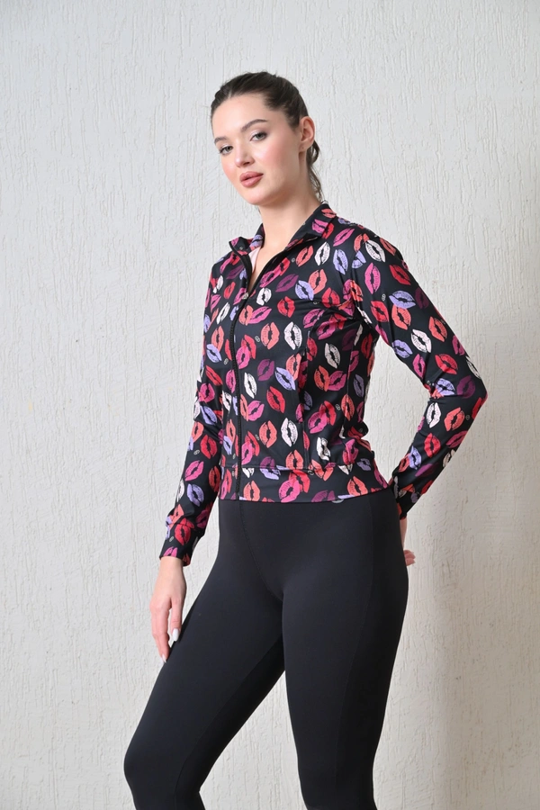 Body Smith Women Solid Full Sleeves Abstract Kiss Print Black Zipper Jacket - L, Black