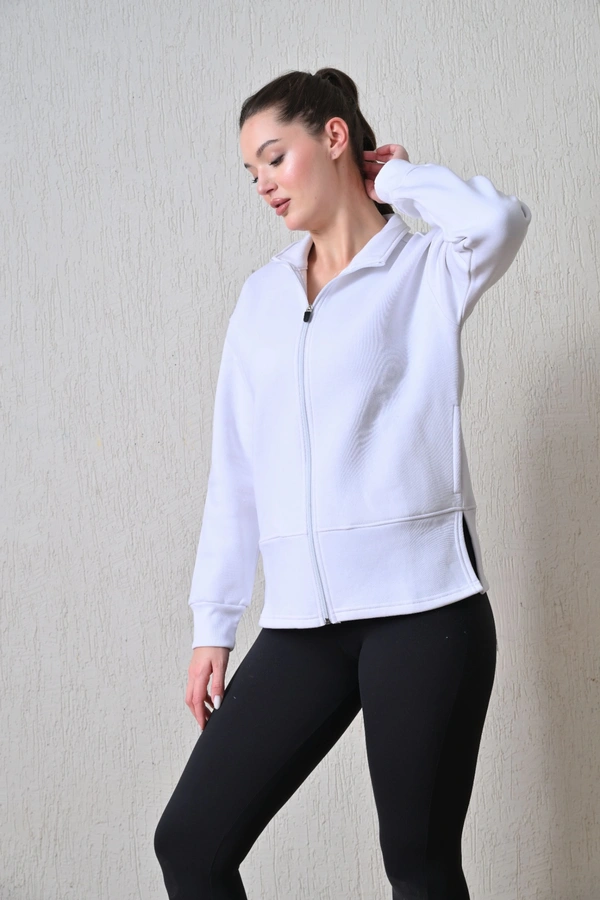 Body Smith Women Solid Full Sleeves Solid White Fleece Zipper Jacket