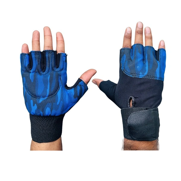 Body Smith Unisex Camo Navy Blue Gym Gloves for with Wrist Support - One Size, Persian Blue