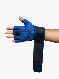 Body Smith Unisex Camo Navy Blue Gym Gloves for with Wrist Support - One Size, Persian Blue