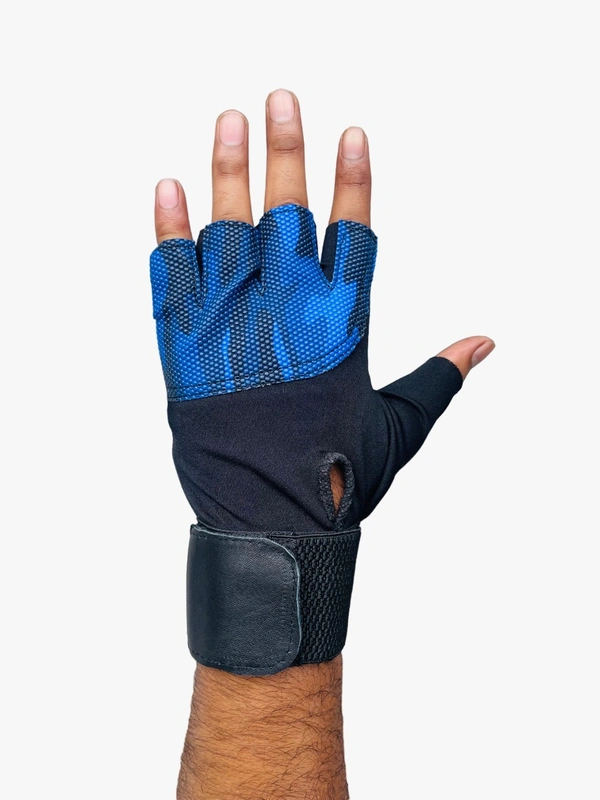 Body Smith Unisex Camo Navy Blue Gym Gloves for with Wrist Support - One Size, Persian Blue