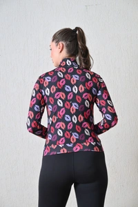 Body Smith Women Solid Full Sleeves Abstract Kiss Print Black Zipper Jacket - L, Black