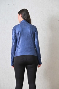 Body Smith Women Solid Full Sleeves Blue Print Black Zipper Jacket - XL, Blue