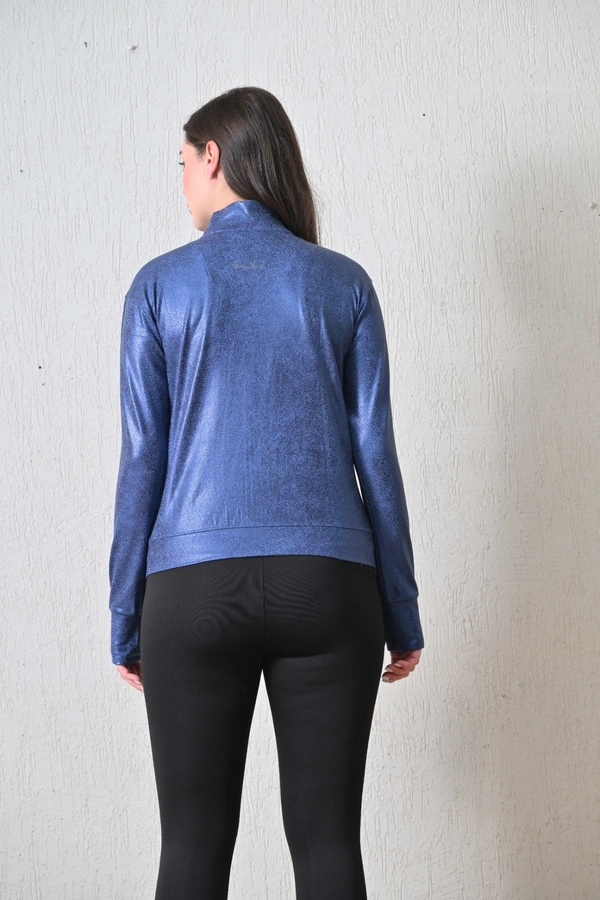 Body Smith Women Solid Full Sleeves Blue Print Black Zipper Jacket - XL, Blue