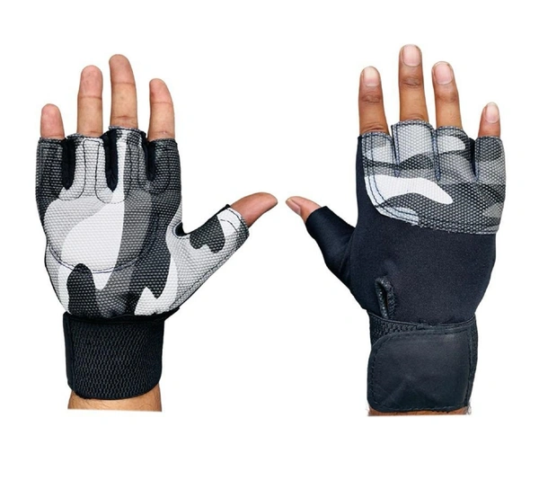 Body Smith Unisex Camo Grey Gym Gloves for with Wrist Support - One Size, Gray