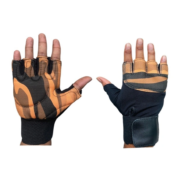 Body Smith Unisex Camo Mustard Gym Gloves for with Wrist Support - One Size, Luxor Gold