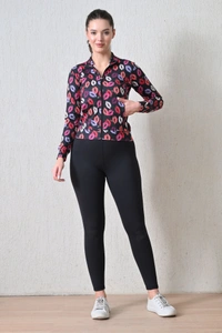 Body Smith Women Solid Full Sleeves Abstract Kiss Print Black Zipper Jacket - L, Black