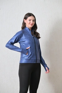 Body Smith Women Solid Full Sleeves Blue Print Black Zipper Jacket - XL, Blue