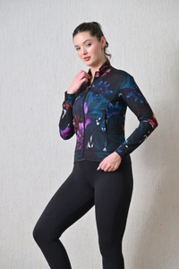 Body Smith Women Solid Full Sleeves Abstract Lotus Print Black Zipper Jacket - L, Black