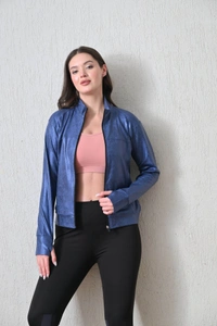 Body Smith Women Solid Full Sleeves Blue Print Black Zipper Jacket - XL, Blue