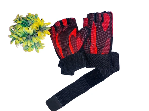 Body Smith Unisex Camo Red Gym Gloves for with Wrist Support - One Size, Milano Red