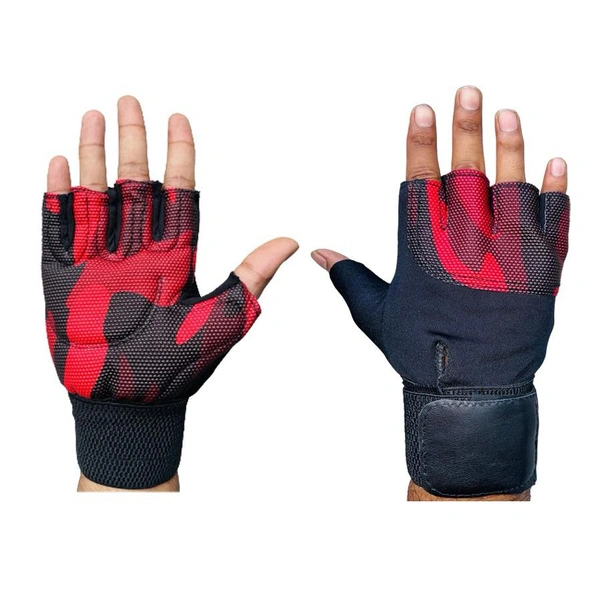 Body Smith Unisex Camo Red Gym Gloves for with Wrist Support - One Size, Milano Red