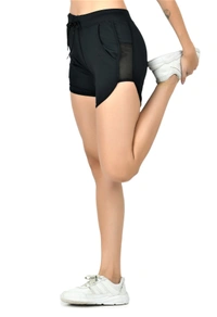 Body Smith Women Solid Black Sports Shorts - M