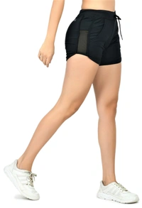 Body Smith Women Solid Black Sports Shorts - M