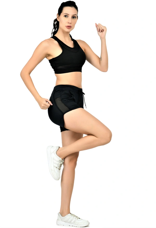 Body Smith Women Solid Black Sports Shorts - M