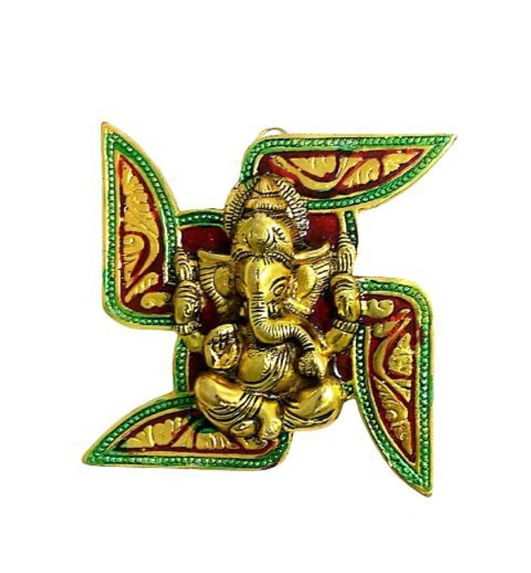 PJH Swastik Ganesh - 22 cm X 1.27 cm x 24 cm, White Metal, Box, Golden