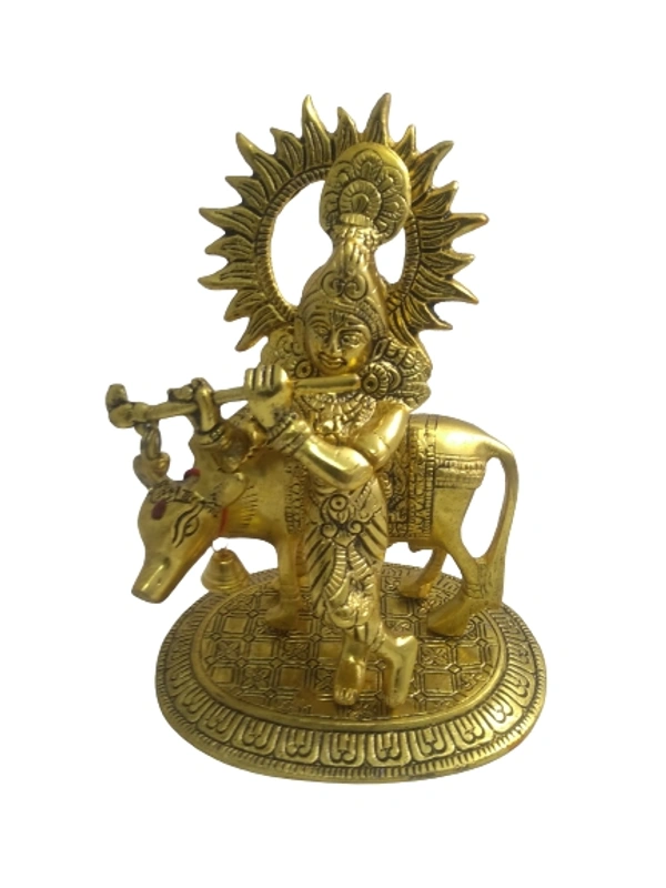 PJH Cow Krishna - White Metal, Box, Golden