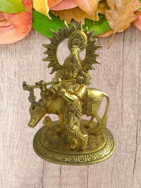 PJH Cow Krishna - White Metal, Box, Golden