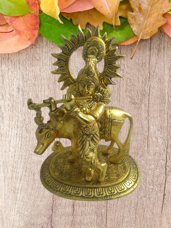 PJH Cow Krishna - White Metal, Box, Golden