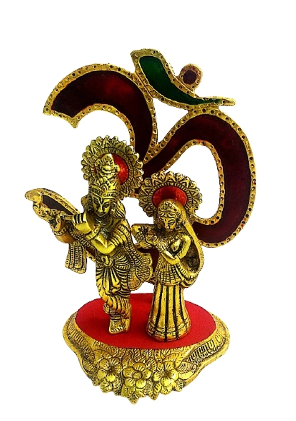 PJH Radha Krishna With Om - L  6  X  B 3.5  X H 7.5 Inch., White Metal (Aluminium), 322 Gms., Box, Golden
