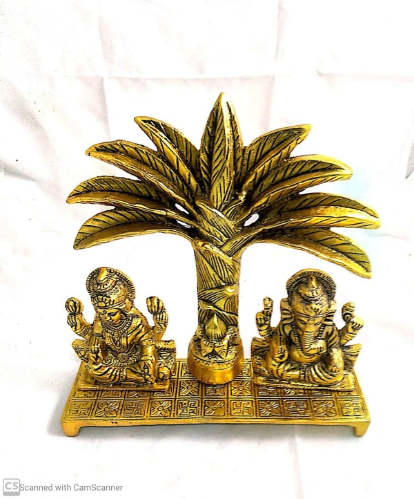 PJH Khajoor Laxmi Ganesh - White Metal, Box, Golden