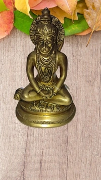 PJH Meditating Hanuman Idol | Bajrangbali Sitting Murti for Pooja Room | Hanuman Ji Statue for Home & Office Decor |  - Brass, 1230 gms.