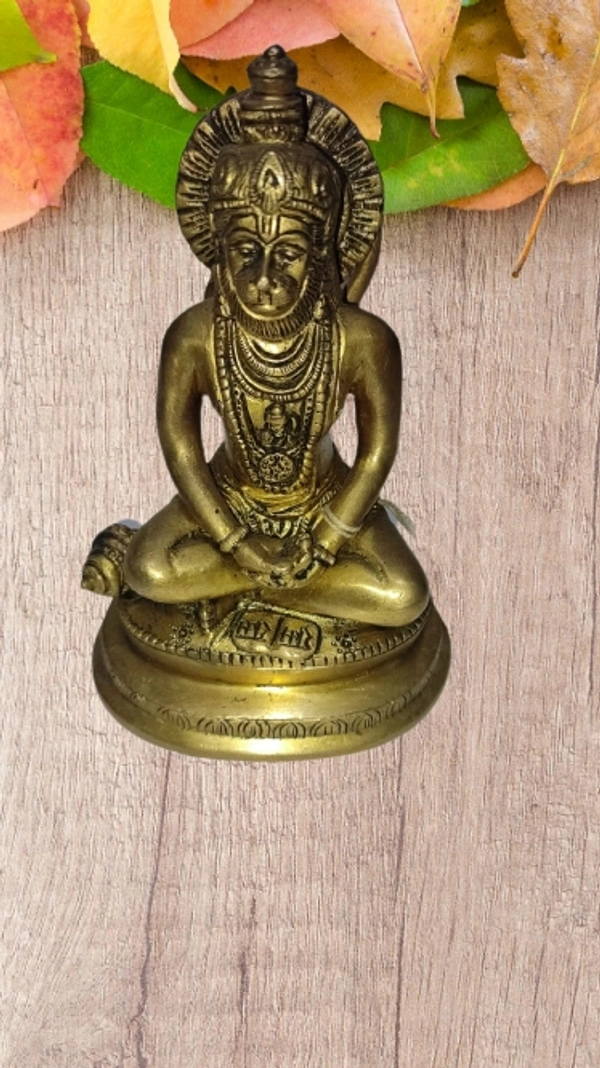 PJH Meditating Hanuman Idol | Bajrangbali Sitting Murti for Pooja Room | Hanuman Ji Statue for Home & Office Decor |  - Brass, 1230 gms.