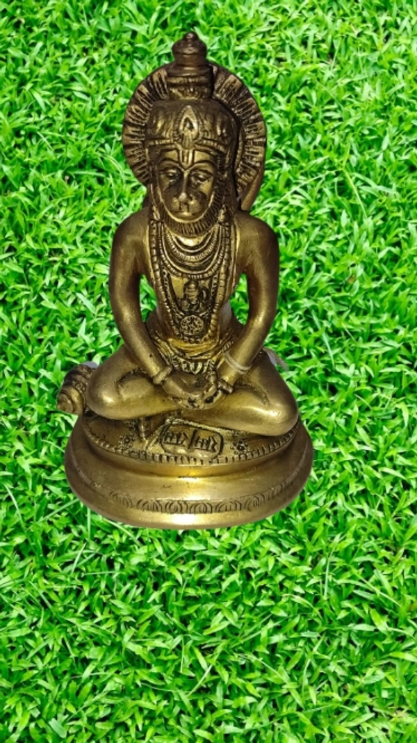 PJH Meditating Hanuman Idol | Bajrangbali Sitting Murti for Pooja Room | Hanuman Ji Statue for Home & Office Decor |  - Brass, 1230 gms.