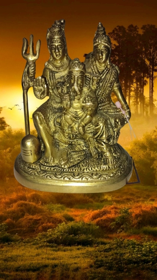 PJH Kartique Brass Shiva Parvati - Shiv Parivar Bholenath Shankar Ganesh Family Murti Idol Statue Sculpture Height 6 Inches (6" Antique) - Brass, 870 gms.