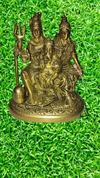 PJH Kartique Brass Shiva Parvati - Shiv Parivar Bholenath Shankar Ganesh Family Murti Idol Statue Sculpture Height 6 Inches (6" Antique) - Brass, 870 gms.