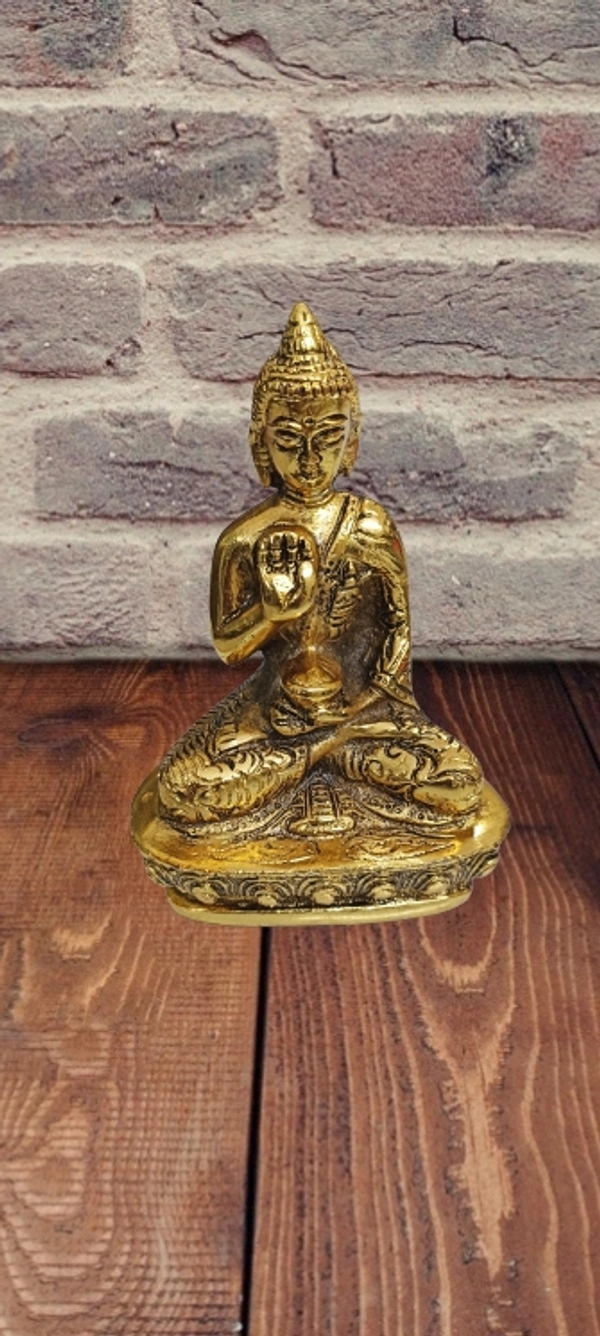 PJH Blessing Buddha  - 7 × 4.5 × 3 Inches., White Metal, 370 Gms., Golden