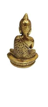 PJH Blessing Buddha  - 7 × 4.5 × 3 Inches., White Metal, 370 Gms., Golden